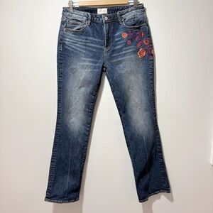 Driftwood Kelly Jeans Floral Embroidered Size 29 Waist 31 Length Bootcut Stretch